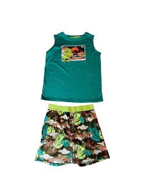 Cat & Jack Kids Dinosaur Pajama Set Sleeveless Top & Shorts Size L 10/12 Green